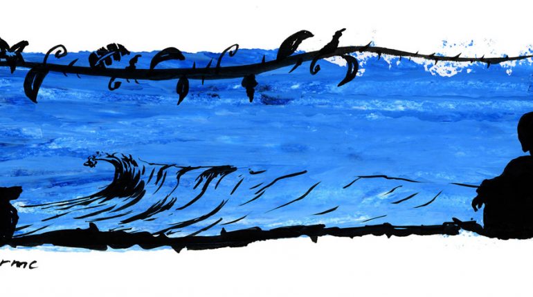 surf art , surfeurs devant la vague