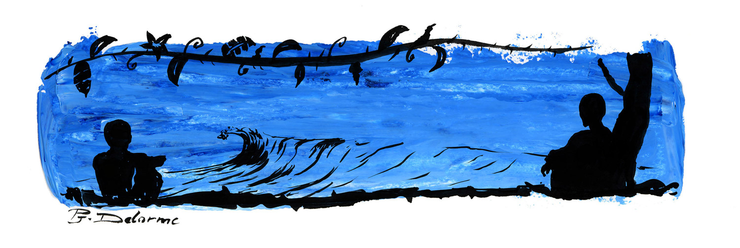 surf art , surfeurs devant la vague